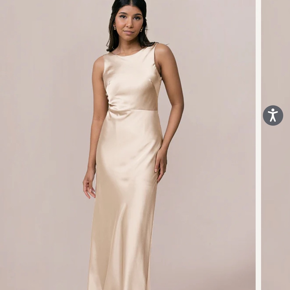 Revelry Serena Satin Dress in Gold Champagne